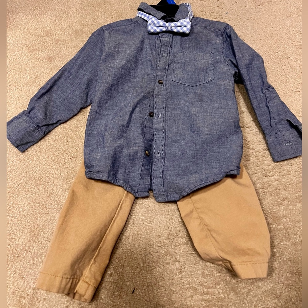Carter's Blue Button Down Shirt with Bow Tie